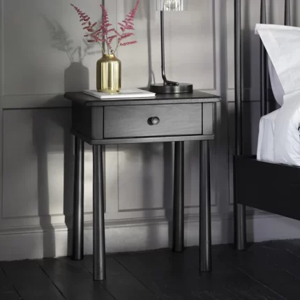 Kivona 1-Drawer Black Bedside Table