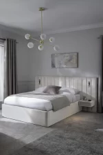 Splash Upholstered Ottoman Bed with Bedside Tables and Built-In Lights