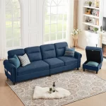 Splash 4-Seater L-Shaped Reversible Sectional Sofa with Storage Ottoman