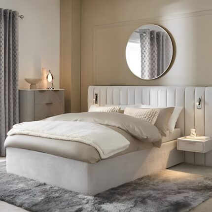 Splash Upholstered Ottoman Bed with Bedside Tables and Built-In Lights