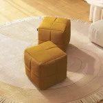 Splash Cubic Linen Pouf Ottoman in Brown