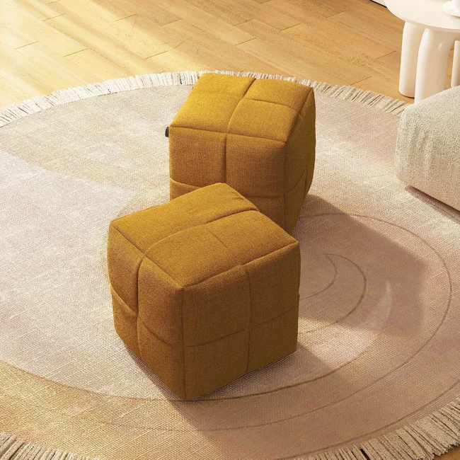 Splash Cubic Linen Pouf Ottoman in Brown Splash Cubic Linen Pouf Ottoman in Brown