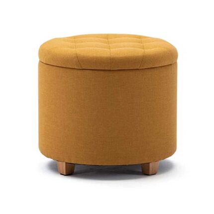 Kivona Round Linen Ottoman Storage Stool Box