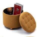 Kivona Round Linen Ottoman Storage Stool Box