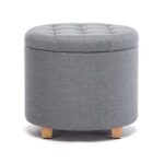 Kivona Round Linen Ottoman Storage Stool Box