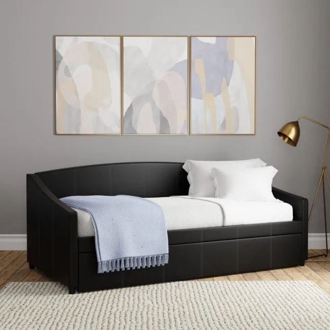 "Kivona Faux Leather Upholstered Twin Daybed with Trundle" "Kivona Faux Leather Upholstered Twin Daybed with Trundle"