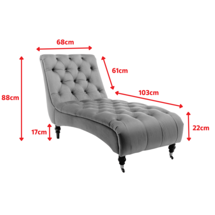 Kivona Velvet Navy Blue Chesterfield Chaise Lounge