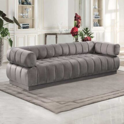 Kivona Vertical Channel Design Quebec Velvet Upholstered Sofa