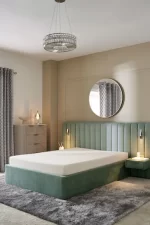 Splash Upholstered Ottoman Bed with Bedside Tables and Built-In Lights