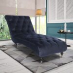 Kivona Velvet Navy Blue Chesterfield Chaise Lounge