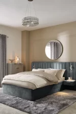 Splash Upholstered Ottoman Bed with Bedside Tables and Built-In Lights