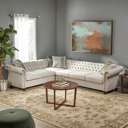 Kivona 6-Seater Sofa with Fabric Tufted Upholstery