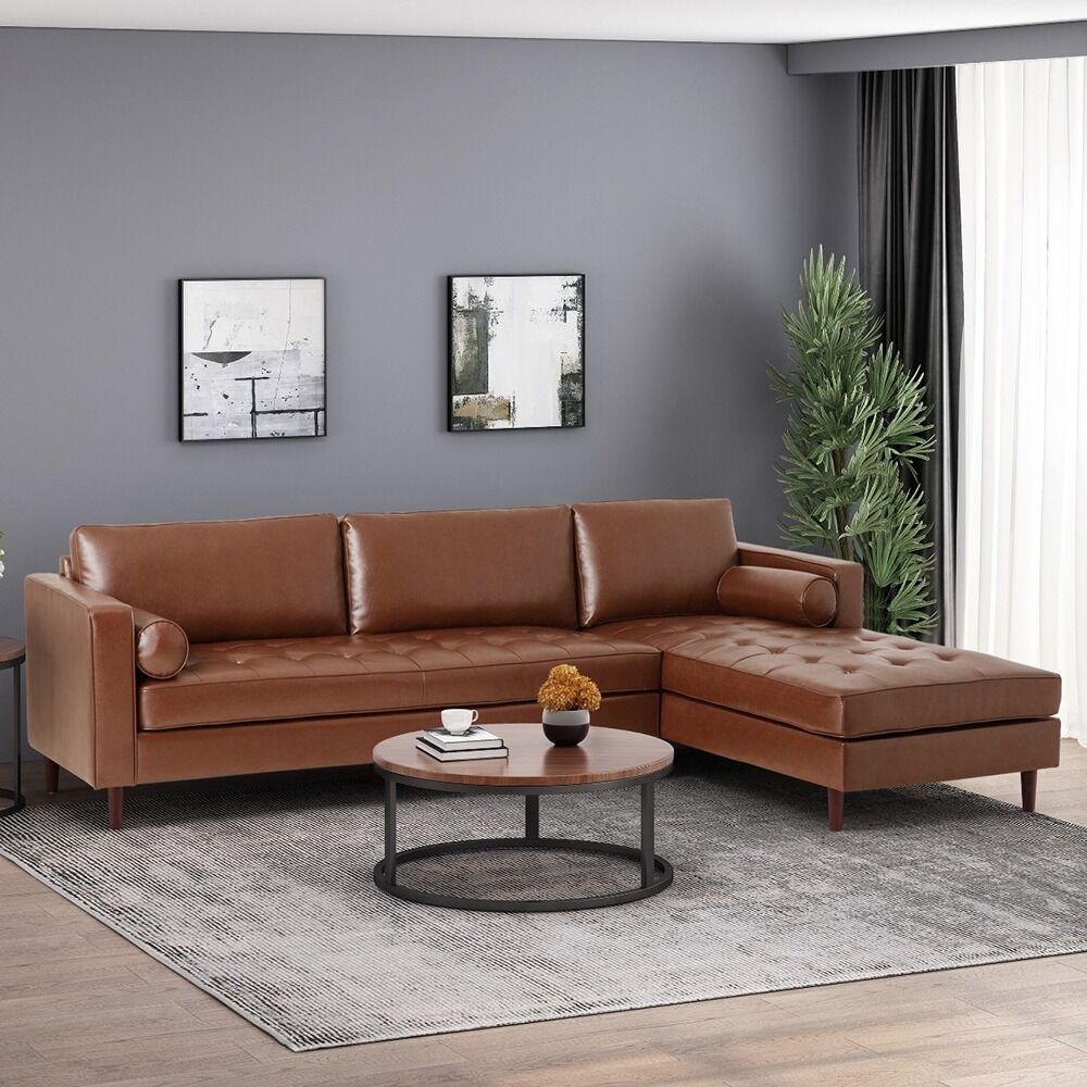 Kivona Sleek Leather Sofa with Attached Chaise Kivona Sleek Leather Sofa with Attached Chaise