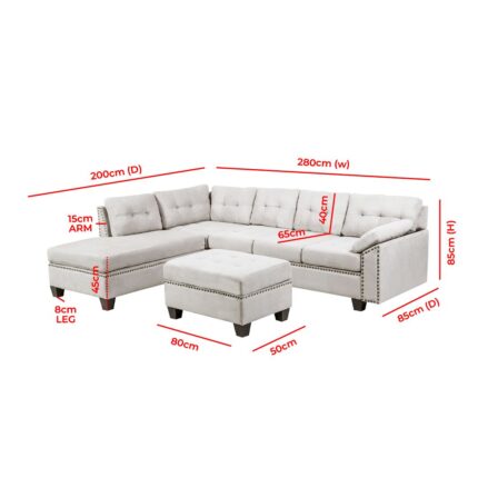Kivona Sectional Sofa Set with Chaise and Storage Ottoman