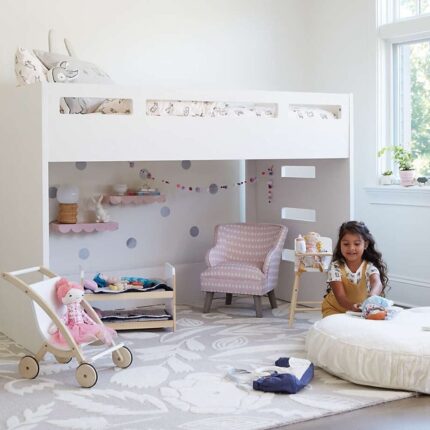 Kivona Glaze Twin Loft Bed in White with Right Ladder