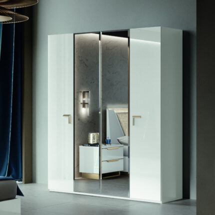 KIVONA Elegance White Gloss & Gold 4-Door Wardrobe