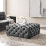 Kivona Ullervad Button-Tufted Large Square Velvet Ottoman