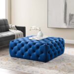 Kivona Ullervad Button-Tufted Large Square Velvet Ottoman